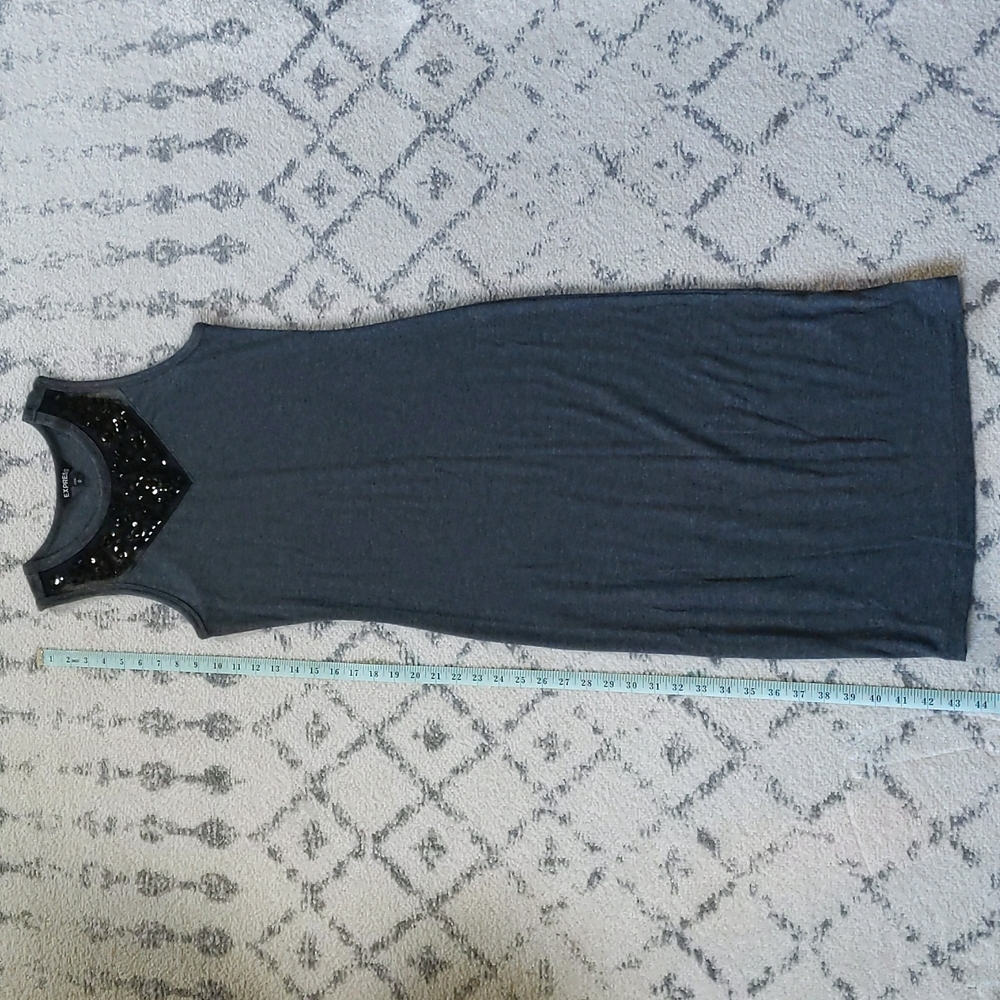 Express black beaded grey bodycon dress
